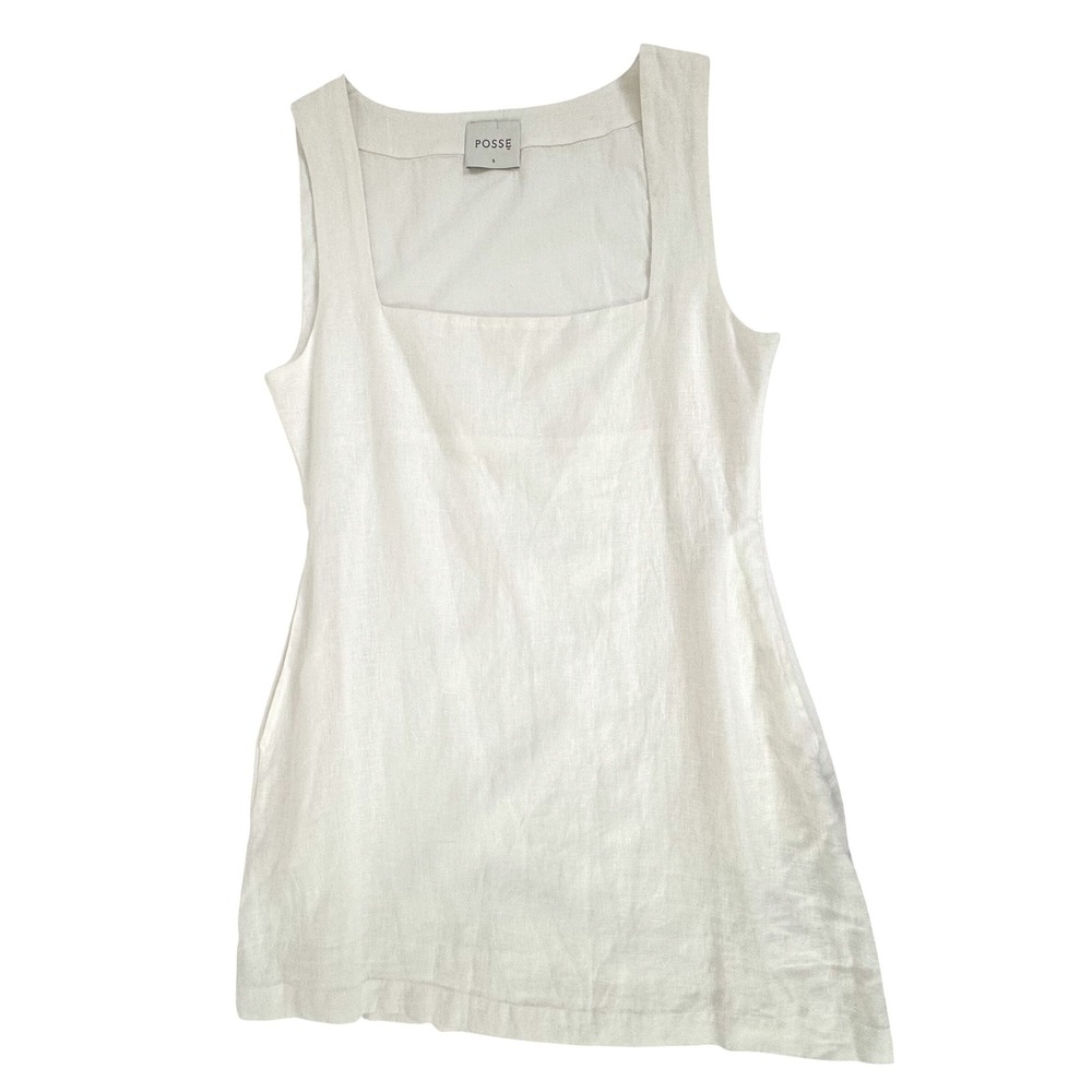 POSSE Alice Square Neck Linen Minidress Mini Linen Ivory - Size S